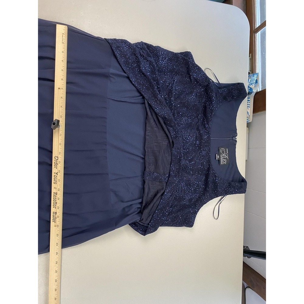 Alex Evenings 2 Piece Dress Jacket Set Womens 18W Navy Blue Glimmer Gown Formal - Picture 14 of 16